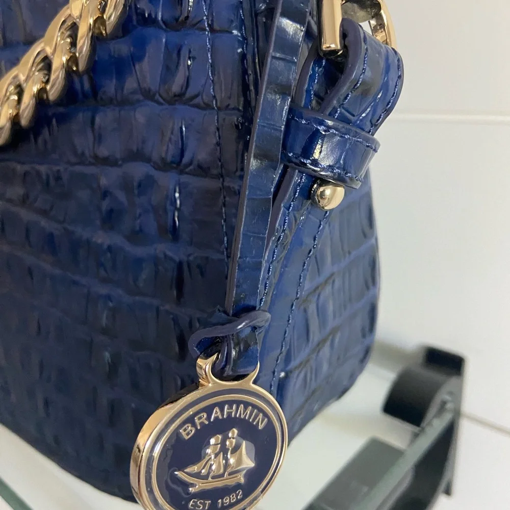 🔥RARE🔥Brahmin Ink Leontyne Mod Shayna Crossbody With Chain Navy Blue - Picture 6 of 9